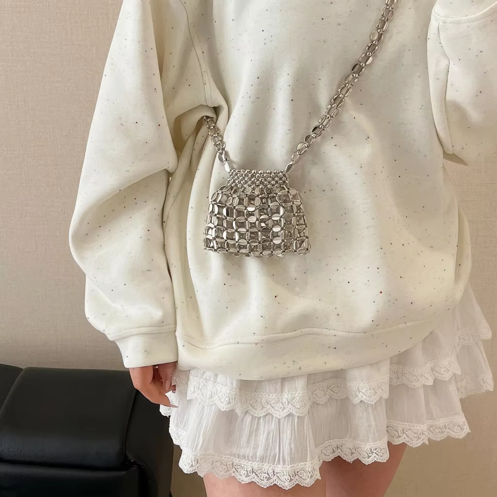 Sac seau brillant argenté pour femme, sac à main minimaliste multi-positions, sac bandoulière pour l