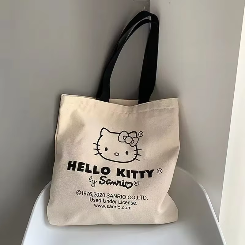 Sac à main Hello Kitty, sac à bandoulière en toile pour fille, sac de rangement de grande capacité, 