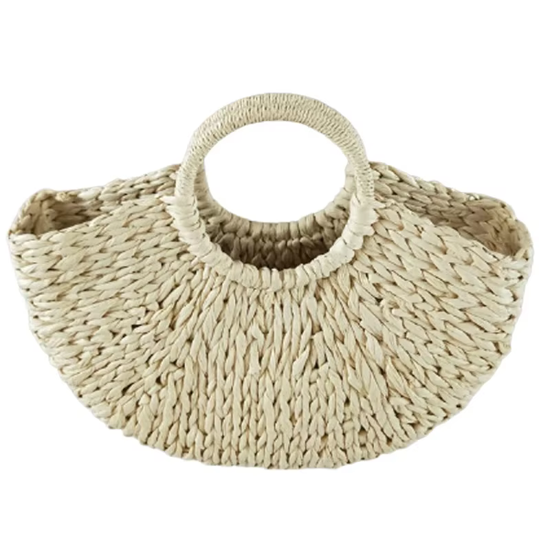 Sac à main coloré en rotin et osier pour femmes, sac en paille tissé demi-rond, grande capacité, fou