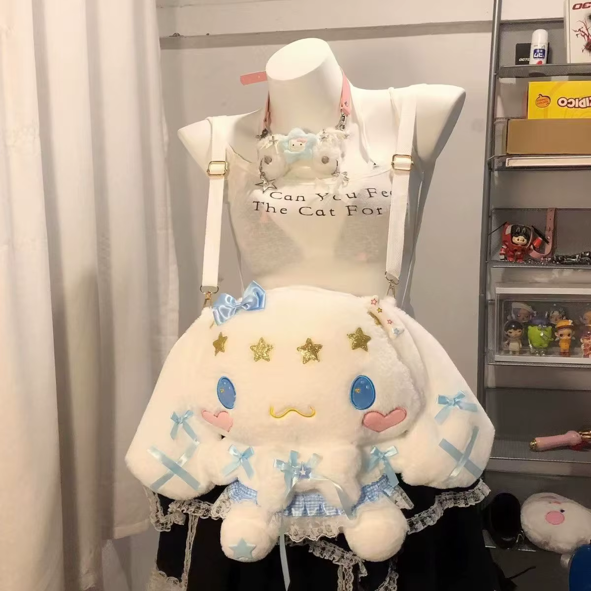 Sac à dos Cinnamoroll avec nœud en satin et dentelle, mini sac à bandoulière Kawaii Sweet Lolita, sa