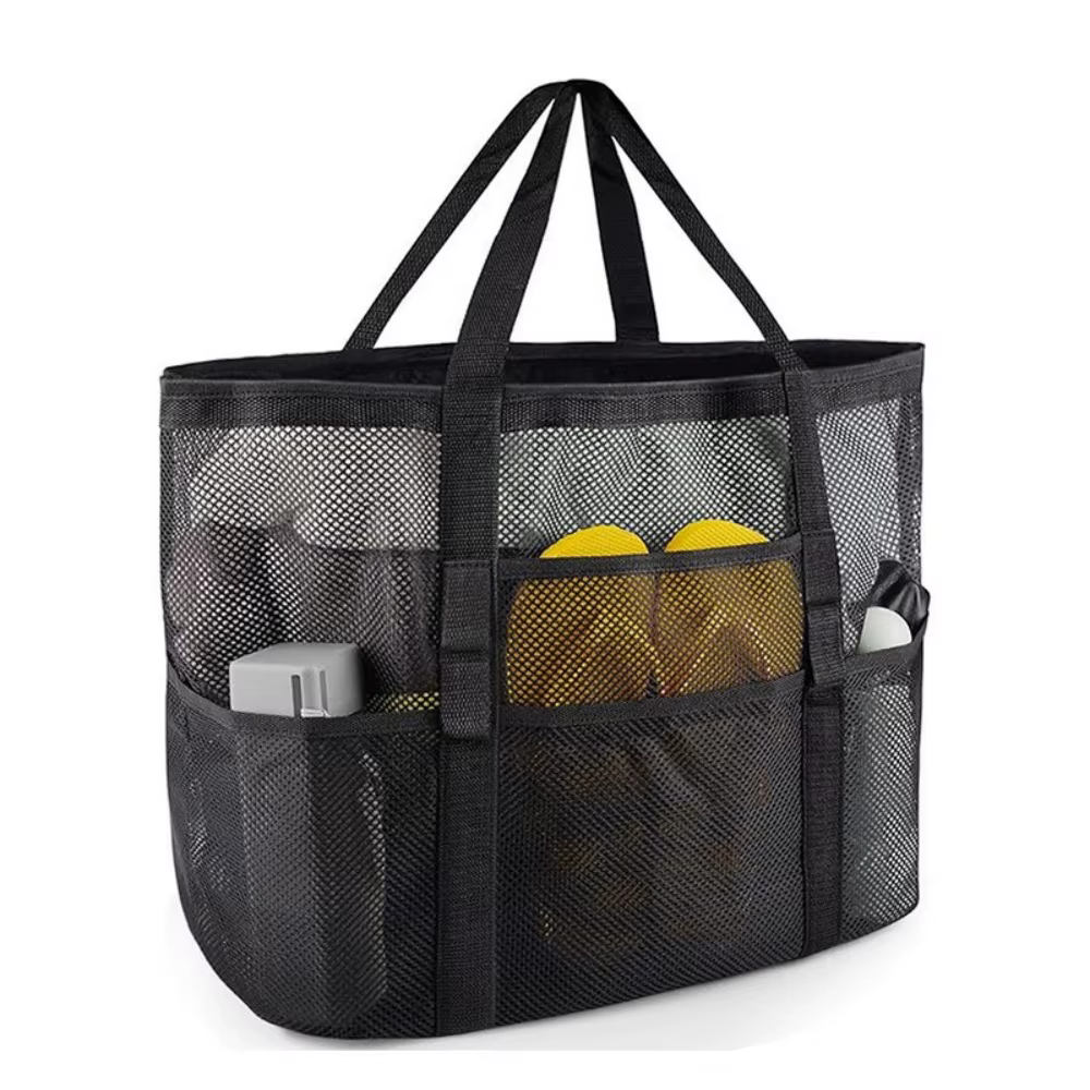 Grand sac de plage en maille avec 8 poches, sac de transport multifonctionnel pour la natation, sac 