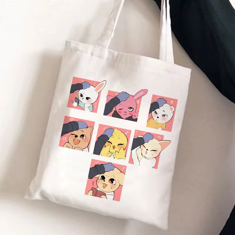 Sac en toile à motif dessin animé K-pop SKZOO - Sac à main décontracté mignon pour étudiantes, idéal