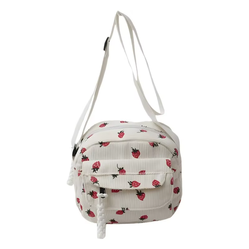 Un joli sac à bandoulière herbeux, motif fraise, sac pour téléphone multi-poches, sac à bandoulière