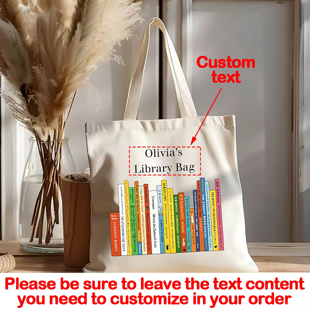Sac fourre-tout en toile personnalisé pour bibliothèque, grand sac à bandoulière pour la rentrée sco