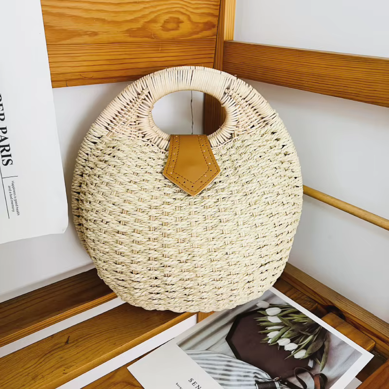 Sac demi-lune tressé pour femme, avec poignée supérieure, ajouré, style bohème coréen, idéal pour la