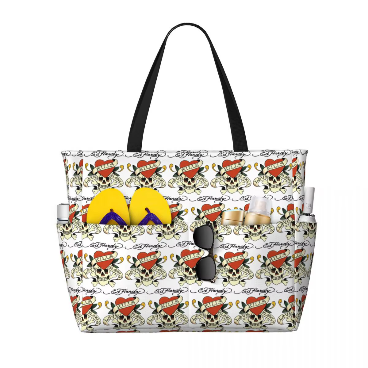 Ed Hardy Love Kills Slowly Beach Tote Bag Sport Gym Yoga Duffle Grand sac fourre-tout pour femme Sac