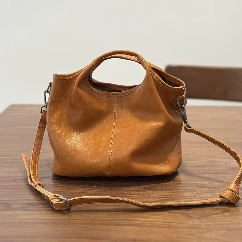Sac à main pour femme Johnature 2026 Automne Nouveau en cuir véritable Sac rétro en cuir de vache so