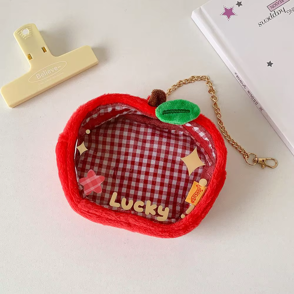 Dessin animé étoile pomme en peluche sac de rangement pendentif mignon porte-monnaie pochette porte-