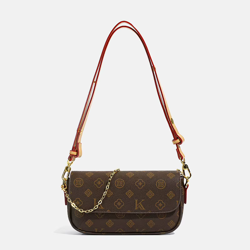 Sac à aisselles à chaîne pour femmes, sac à bandoulière imprimé rétro, sac à bandoulière à la mode e