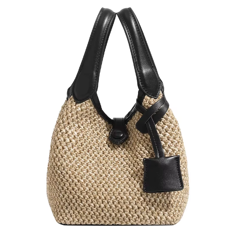 Sacs à main tissés de grande capacité pour femmes, sac à bandoulière en cuir de vache raphia à la mo