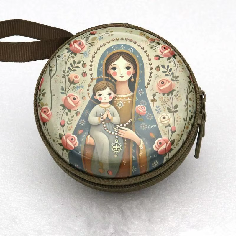 Pochette à fermeture éclair pour chapelet, sac de rangement au design en fer forgé, petit porte-acce