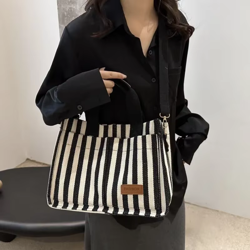 Sacs à main pour femmes, sacs à bandoulière grande capacité, sacs en toile rayés, sacs pour le trava