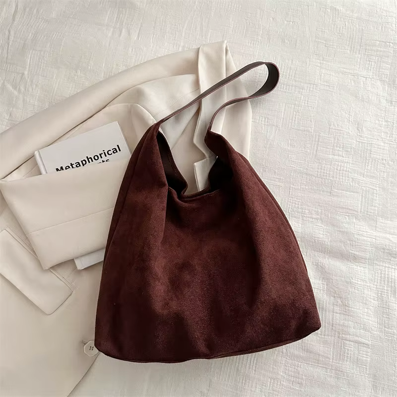 Sac à main en Faux daim pour femmes, sac à main Simple de grande capacité, sac à bandoulière sous le