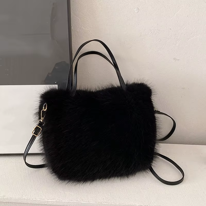Sac fourre-tout en fausse fourrure pour femmes, seau en peluche, Design de luxe, sacs à main doux d'