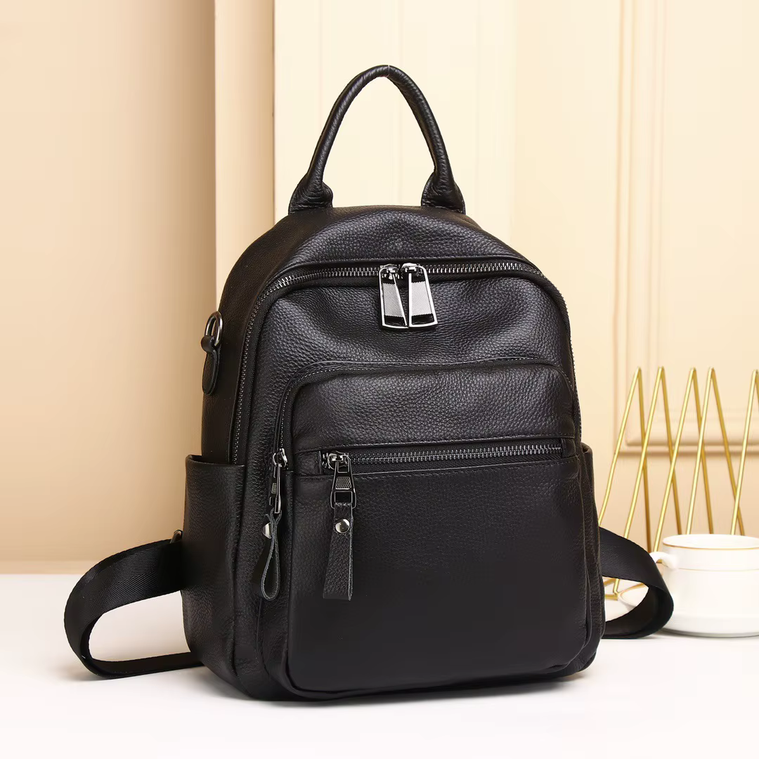 Sac à dos en cuir véritable noir pour femme, sac à dos décontracté pour femme, antivol, sac de voyag