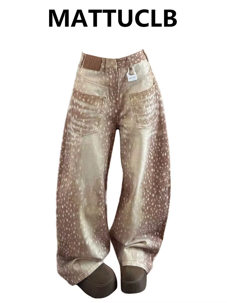 Jean Baggy imprimé léopard rétro américain pour femmes, pantalon en Denim coupe large, Cowboy Y2K, p