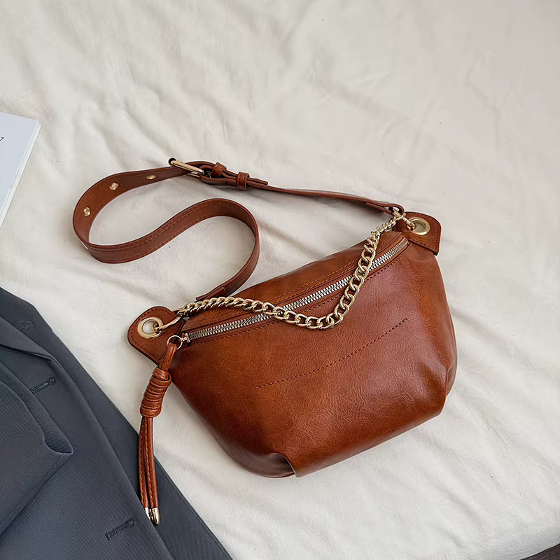Sac de taille tendance pour femmes en cuir Pu Fanny taille Pack chaîne bandoulière poitrine sac hanc