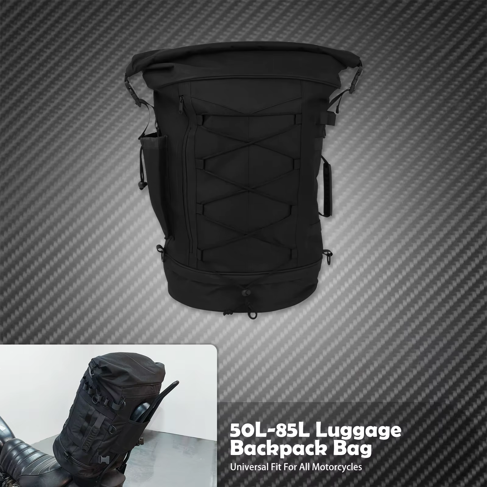 Sac à dos de bagage pour moto 50L-85L, sac de dossier avec sangles, sac de support arrière extensibl