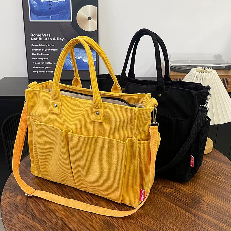 Sac fourre-tout en velours côtelé chaud, sac à bandoulière élégant et pratique, sac bandoulière déco