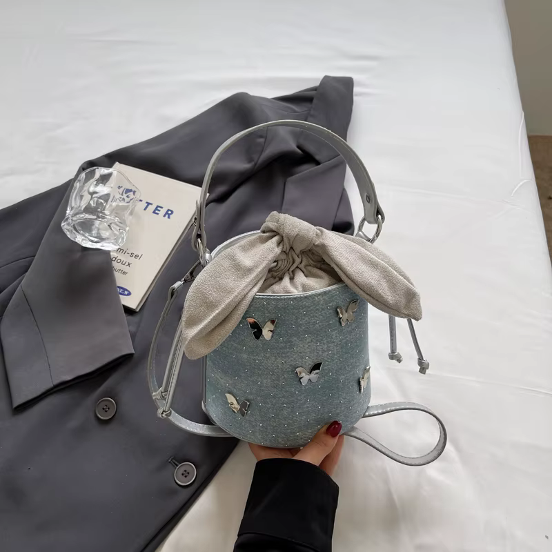 Mini sacs à bandoulière pour femmes, sacs à main papillon doux, pochette Vintage en Denim, sac seau