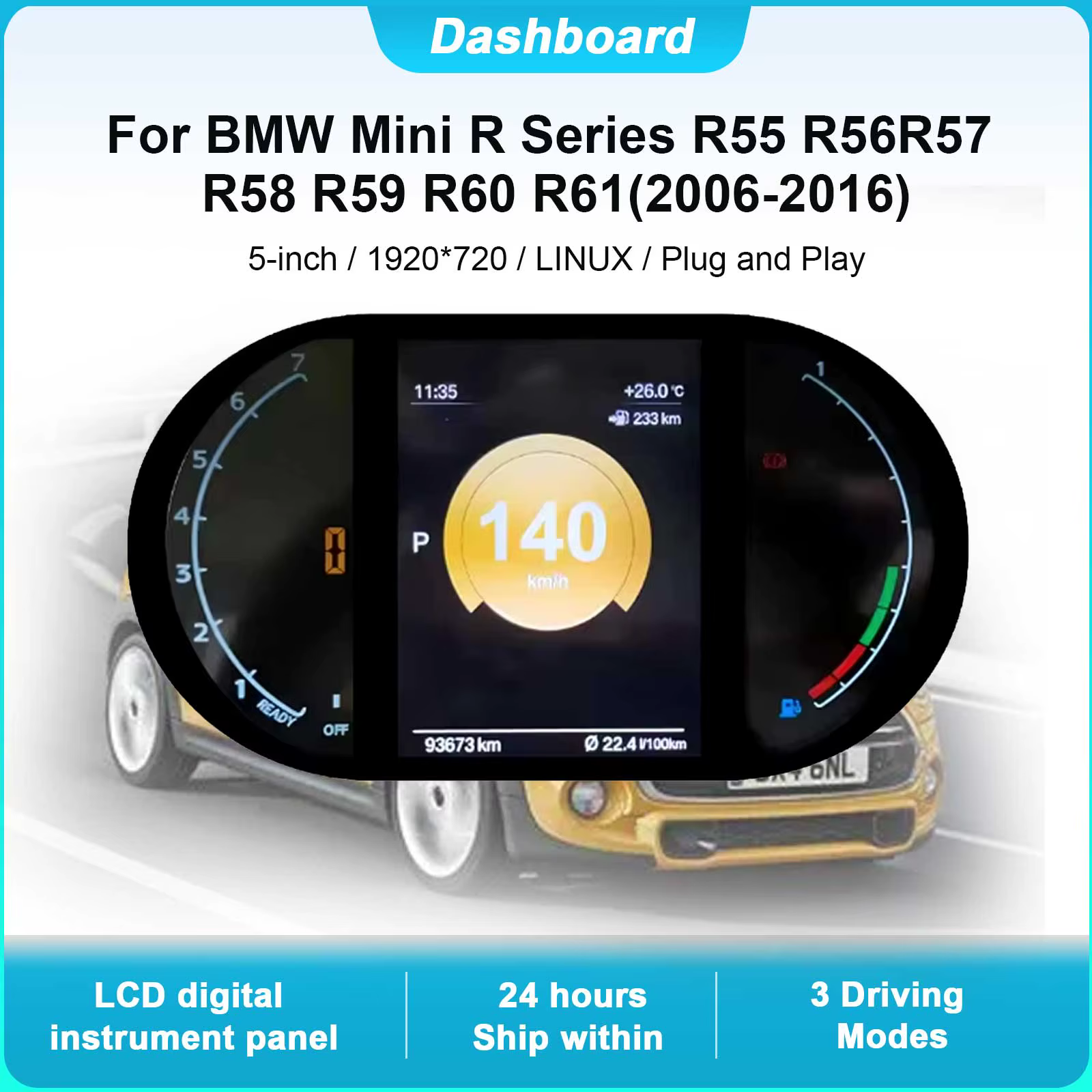 Tableau de bord numérique pour BMW Mini Série R R55 R56 R57 R58 R59 R60 R61 2006-2016 Compteur de vi