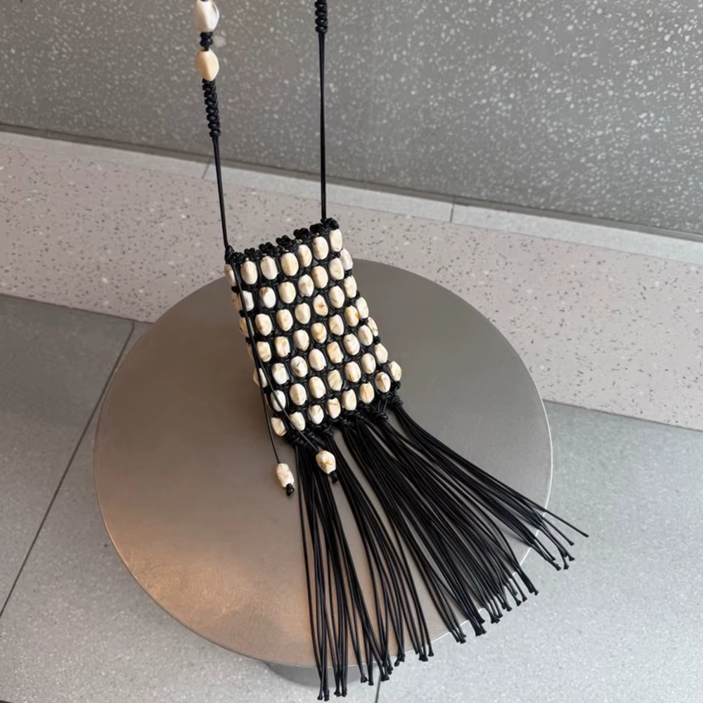 Nouveau Sac à bandoulière perlé en pierre tendance, Sacs bandoulière bohèmes à pompons pour femmes,