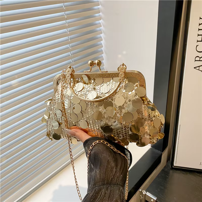 Élégant paillettes soirée sacs à bandoulière pour femmes couleur unie dames pince chaîne sac à bando