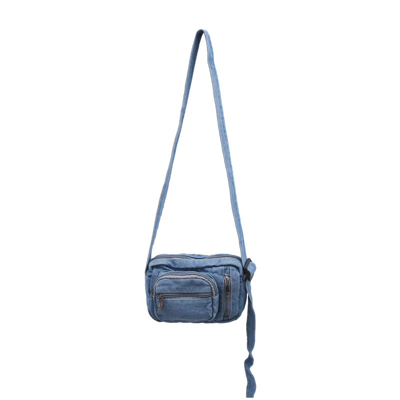 Petit sac à bandoulière classique en denim, multi-poches, décontracté, avec bretelles réglables, zér