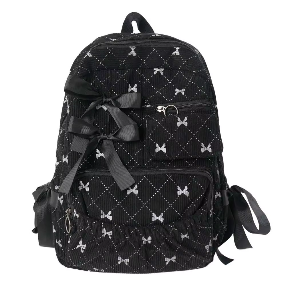 Sac à dos en velours côtelé avec nœud, design soyeux, décontracté, pour étudiants, sac d'école en po