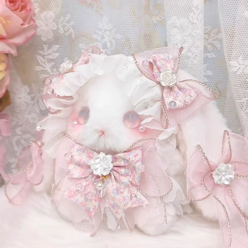 Lolita rose lapin dessin animé sac à bandoulière femmes Floral Patchwork nœud en peluche doux sac à