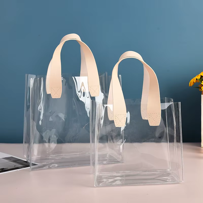 Fourre-tout en PVC transparent de grande capacité, sac à provisions en plastique, sac de rangement p