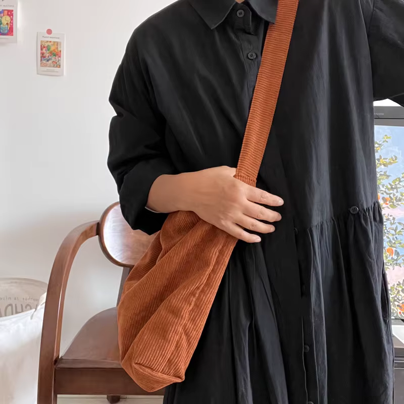 Sac à bandoulière rétro en velours côtelé pour femmes, Simple, grande capacité, fourre-tout décontra