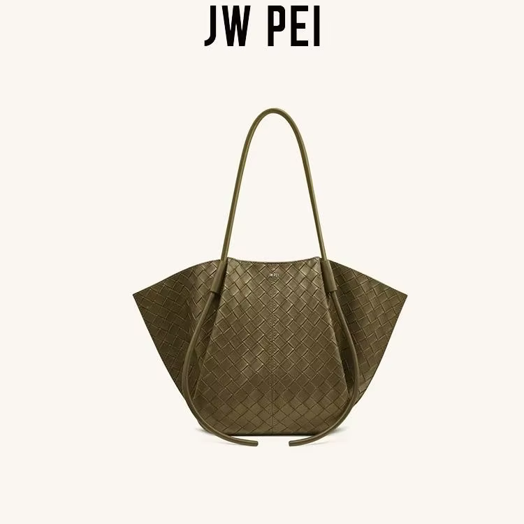 Sac fourre-tout de luxe JW PEI 2026 en forme d'éventail, sac à bandoulière multi-matériaux tissé/dai
