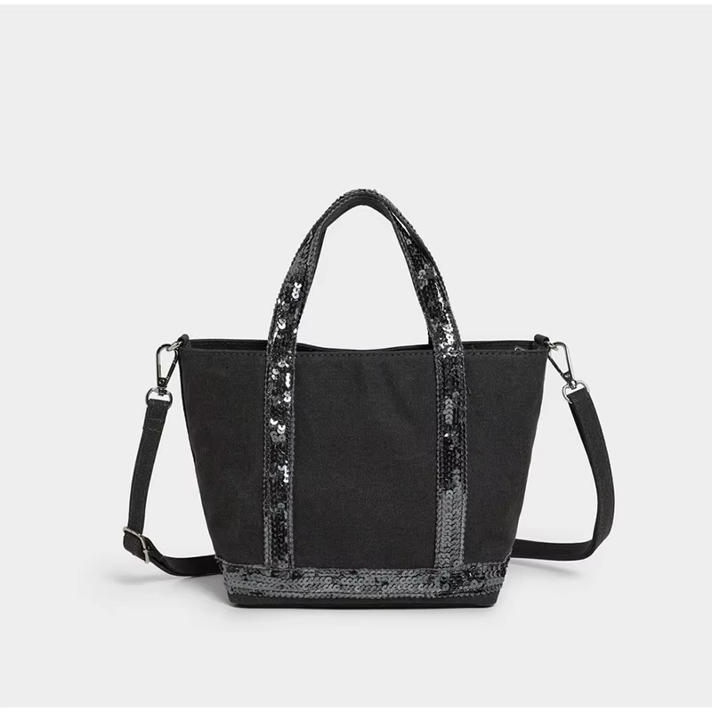 Sac fourre-tout Vintage en toile pour femmes, grande capacité, paillettes contrastées, sac à main de