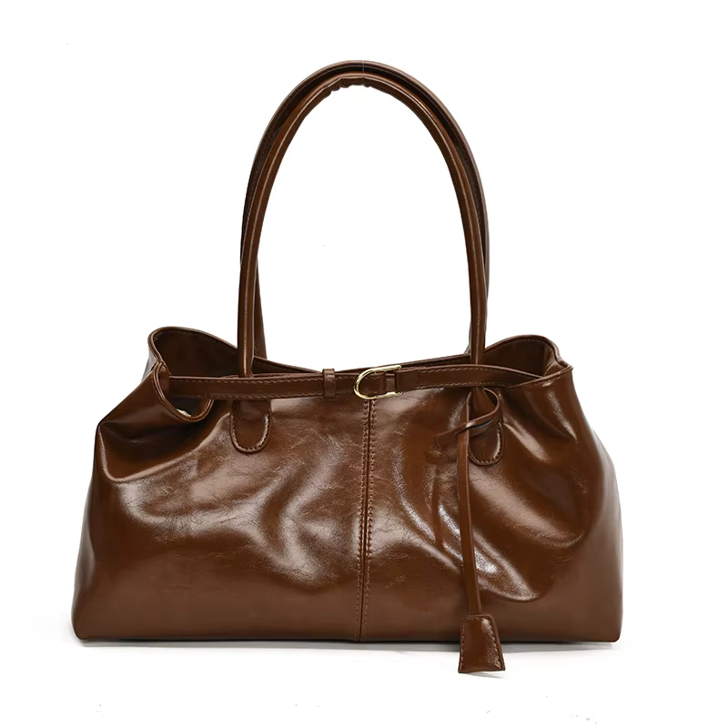 Sac à main Hobo en cuir PU huilé, sac à bandoulière ample rétro à poignée supérieure, grands sacs de