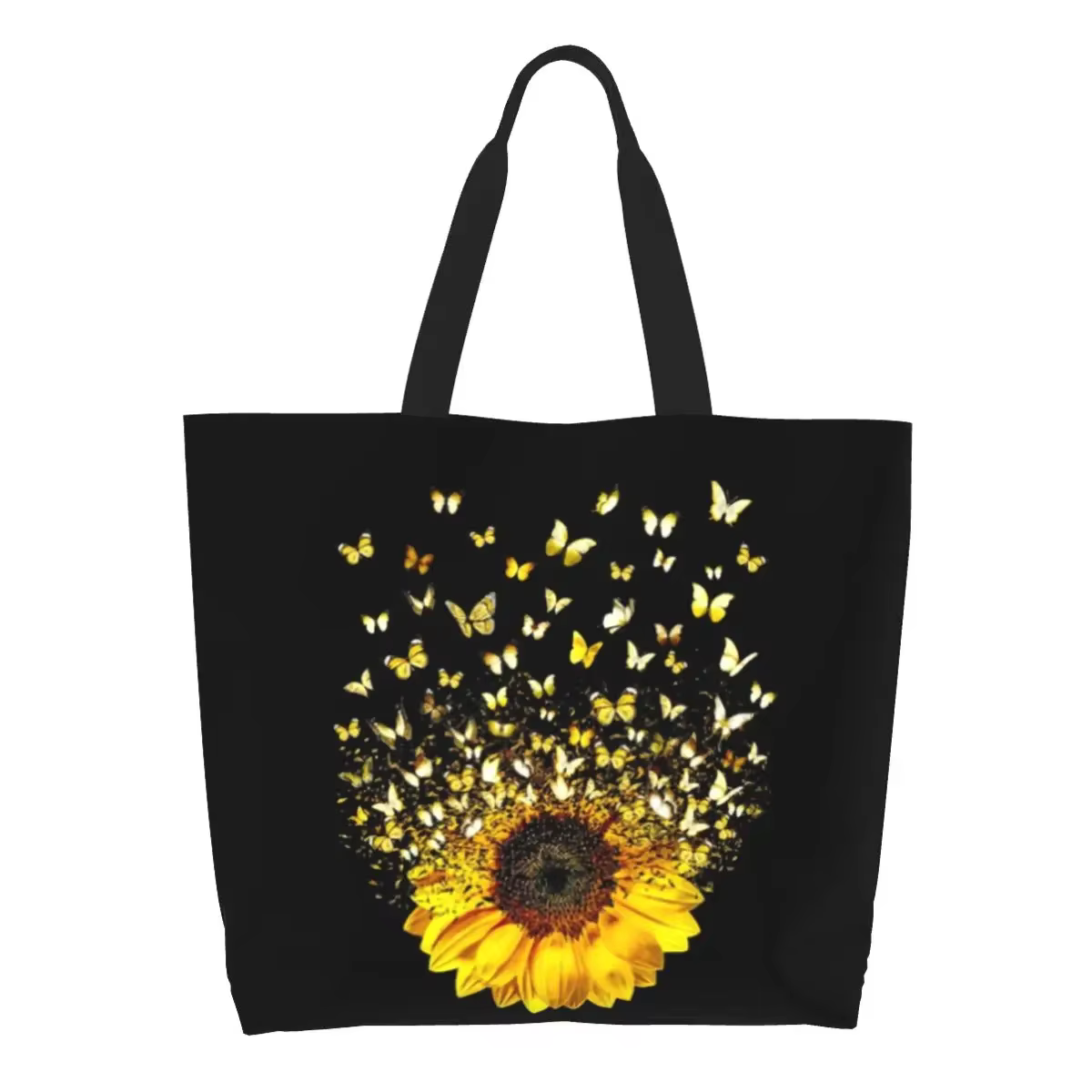 Sac fourre-tout en toile réutilisable, papillon, tournesol, cadeau volant, fleurs, épicerie, shopper