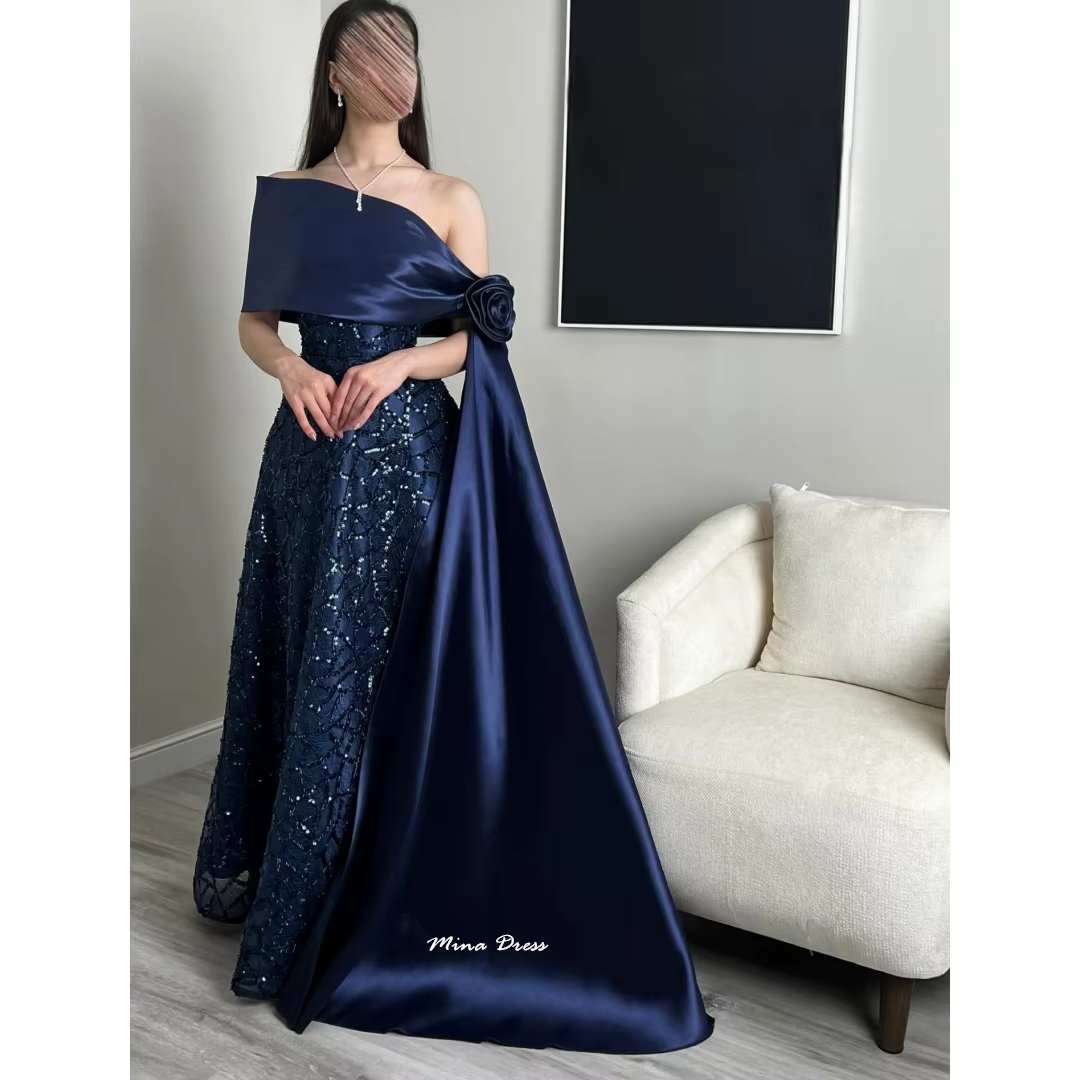 Mina personnalisé bleu marine luxueux robes de soirée pour femmes pour les occasions formelles perle