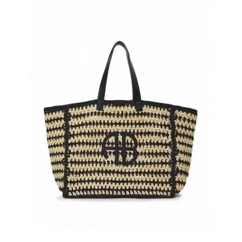 Grande capacité AB lettre paille tissé sac fourre-tout plage vacances dames rayure RIO ville Style S