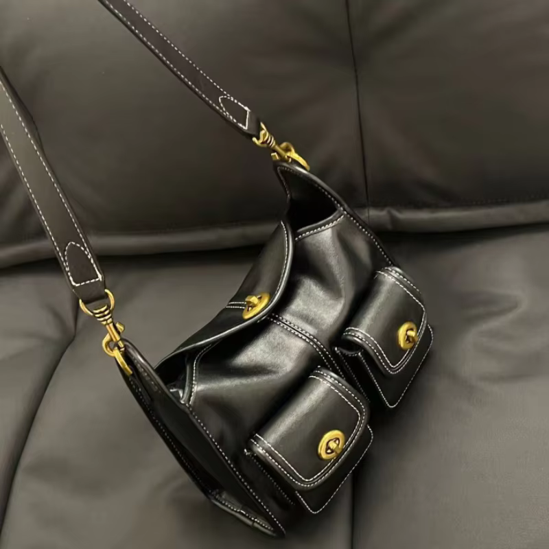 Sac à bandoulière Hobo de marque à double poche, sac sous le bras en cuir huilé haut de gamme pour f