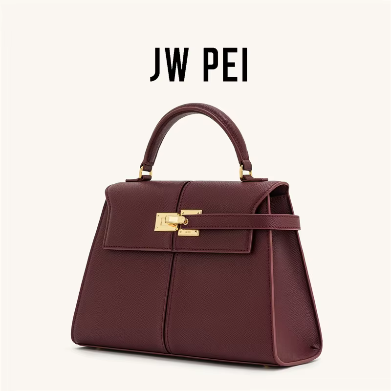 Sac à main femme JW PEI Elise, design tendance 2026, nouveau sac bordeaux, grand sac carré bandouliè