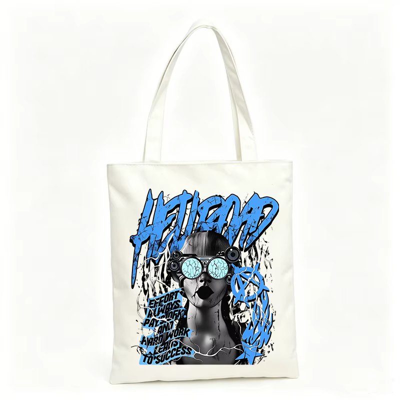 Sac fourre-tout en toile pour femme avec imprimé graphique abstrait et typographie, style streetwear