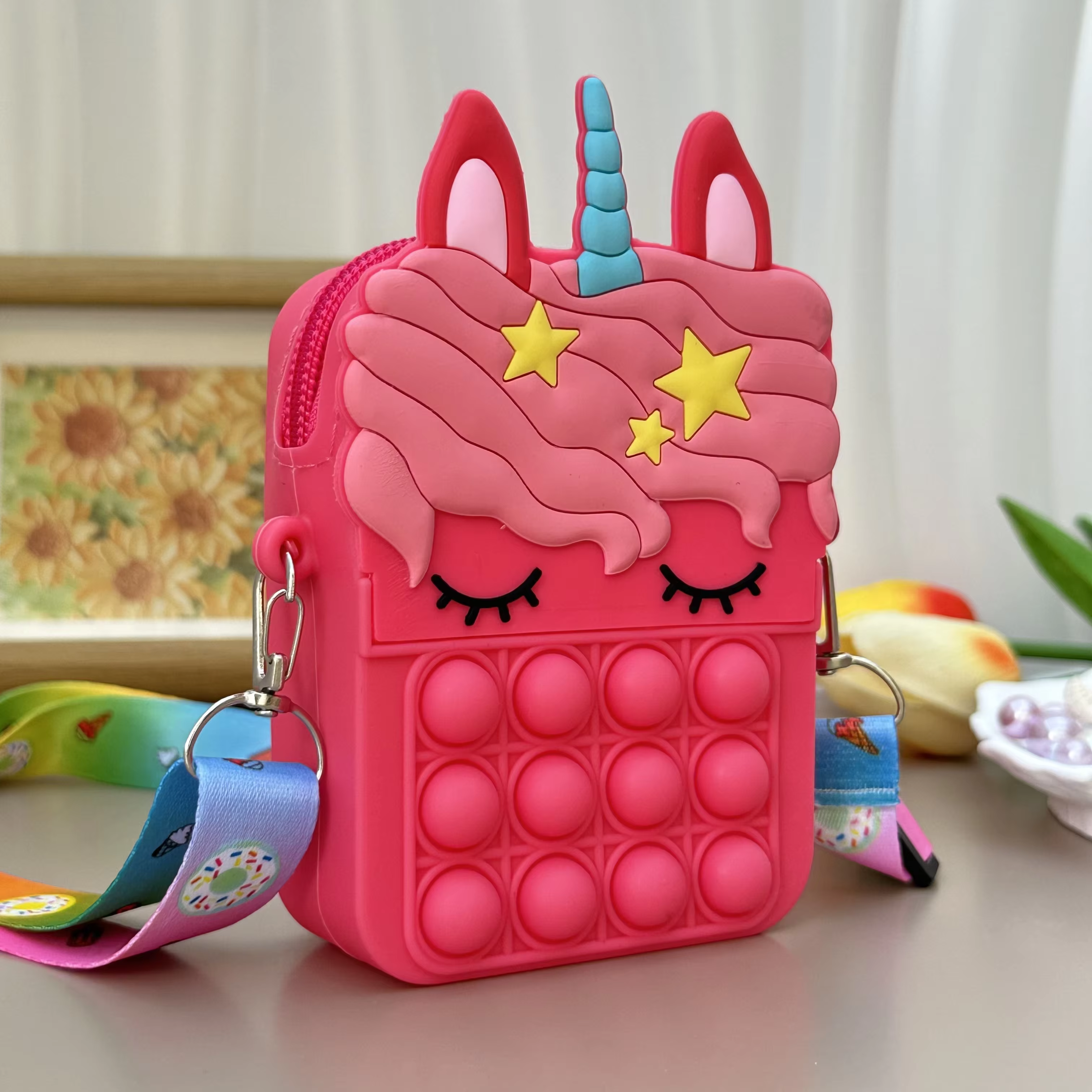Sac bandoulière Licorne anti-stress pour filles, sac à main, porte-monnaie, sac à bulles anti-stress