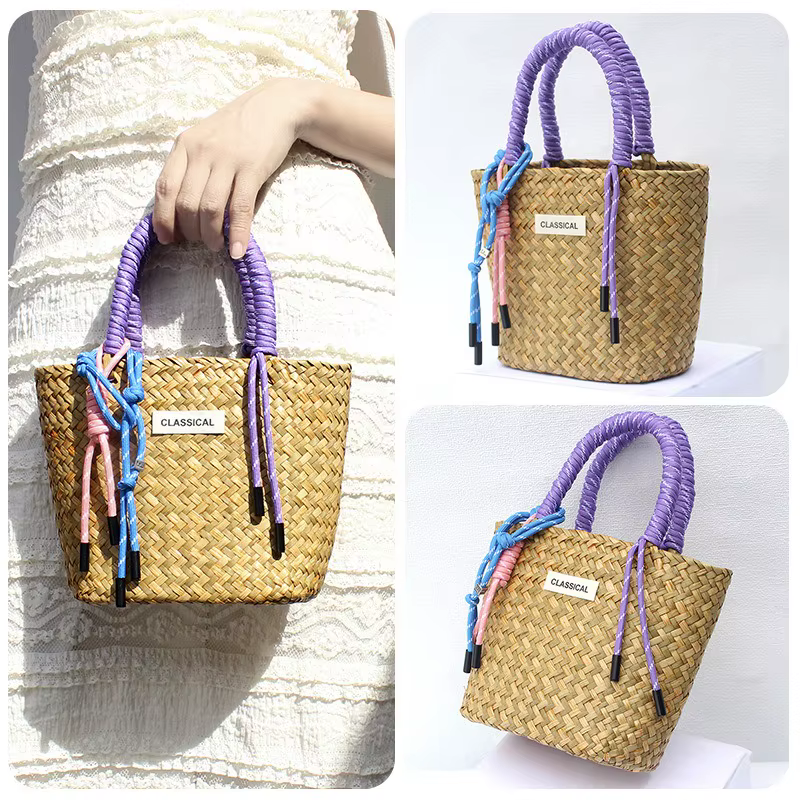 1 pièces sac fourre-tout tissé à la main panier de plage sac de marché tissé naturel pour les achats