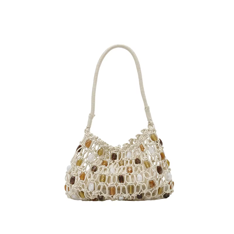 Sac fourre-tout pour femme, fait main, perlé, color-block, ajouré, au crochet, élégant, pour l'été e