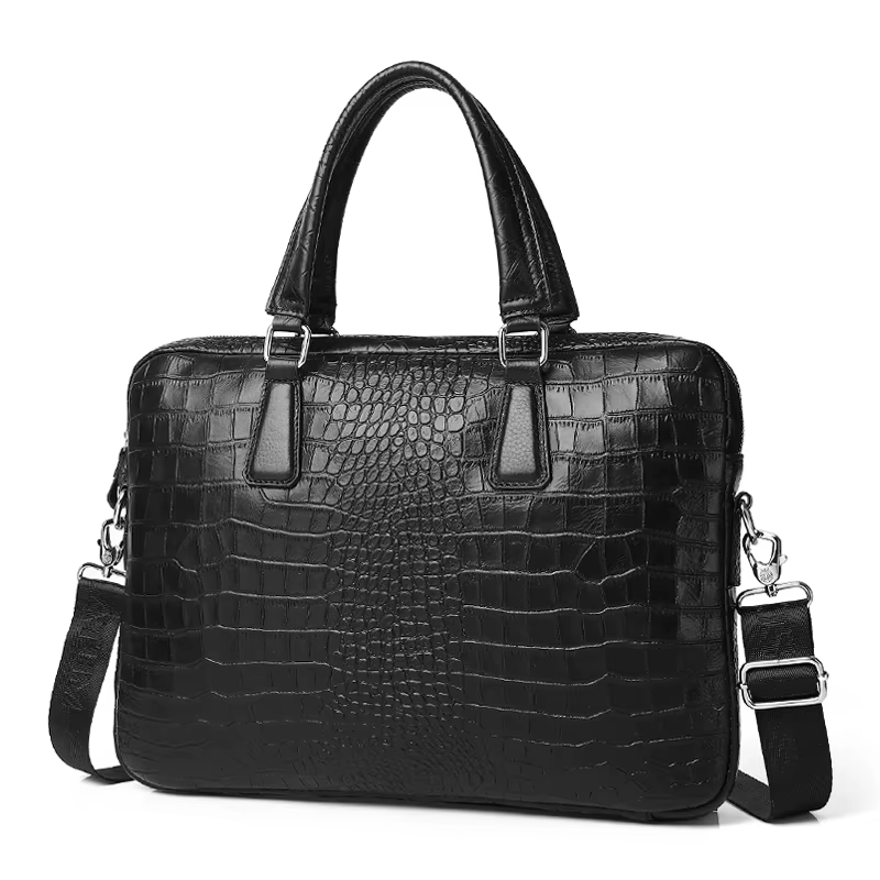 Sac pour ordinateur portable en cuir véritable gaufré crocodile, sacoche d'affaires pour homme, sac
