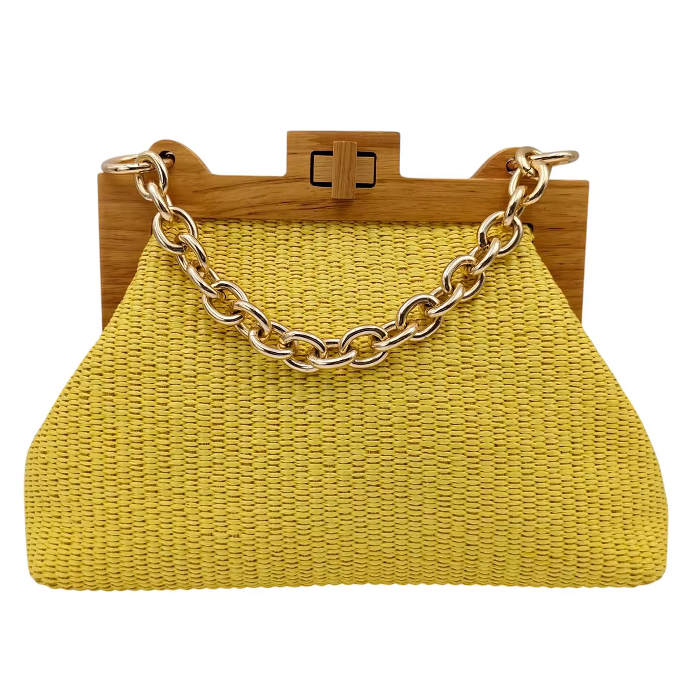 Sac à main tressé horizontal jaune citron nouvelle collection 2026, adapté aux sorties plage, voyage