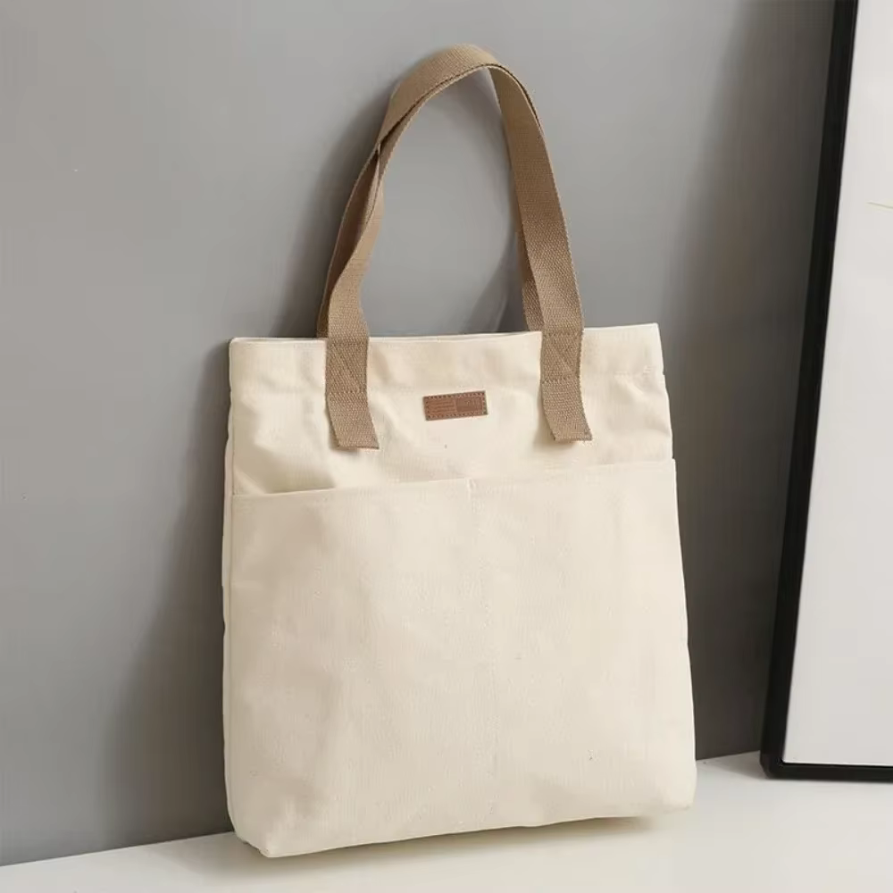 Sac fourre-tout en toile pour femme, grande capacité, avec détails de couture, sac à main élégant et
