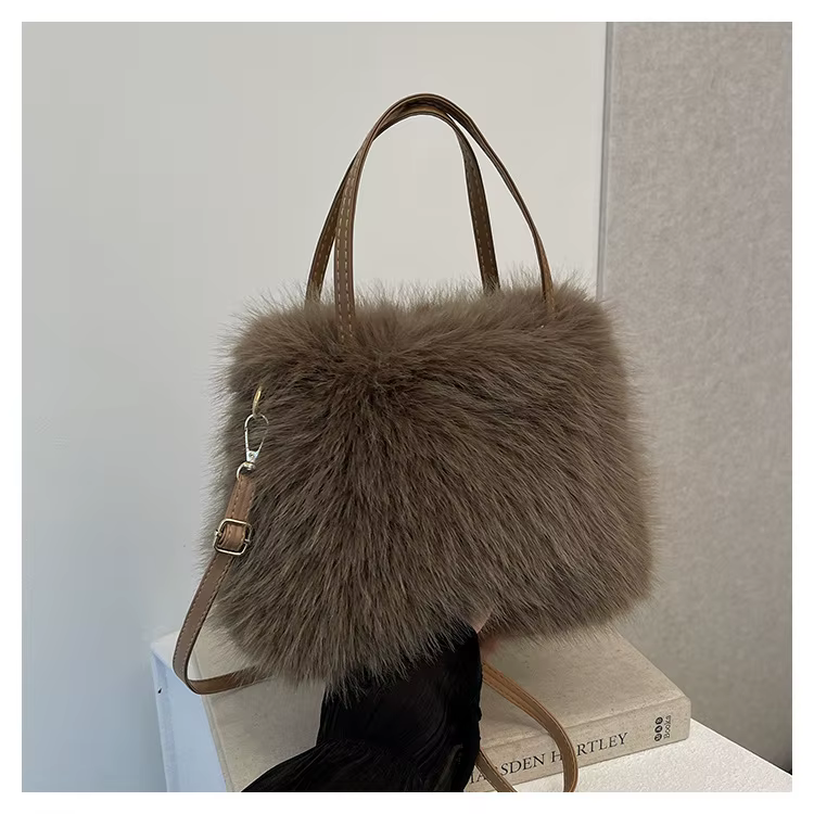 Sacs à main à pompon en fausse fourrure pour femmes, sac à bandoulière en fourrure pour dames, fourr