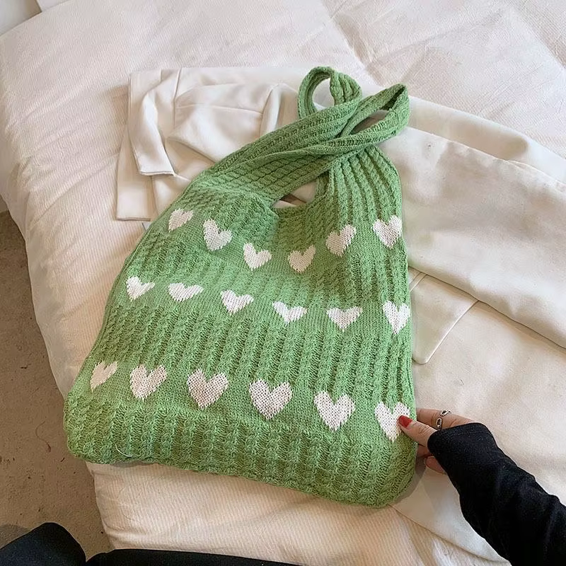 Sac fourre-tout graphique Love Coussins pour femme, sac au crochet esthétique, mode tissée initiée