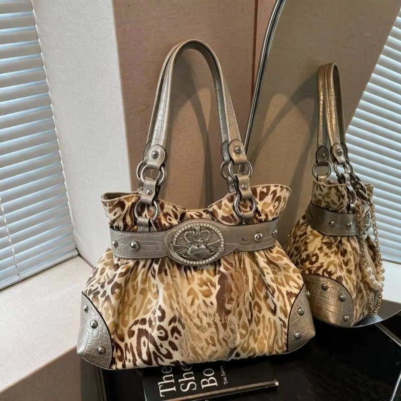 Sac à main et sac à bandoulière tendance à imprimé léopard pour femme, sac rétro grande capacité, sa